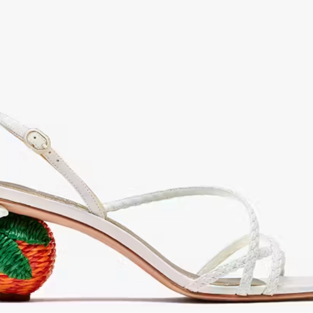 Kate Spade White Strappy Heels with Orange Ball Heel